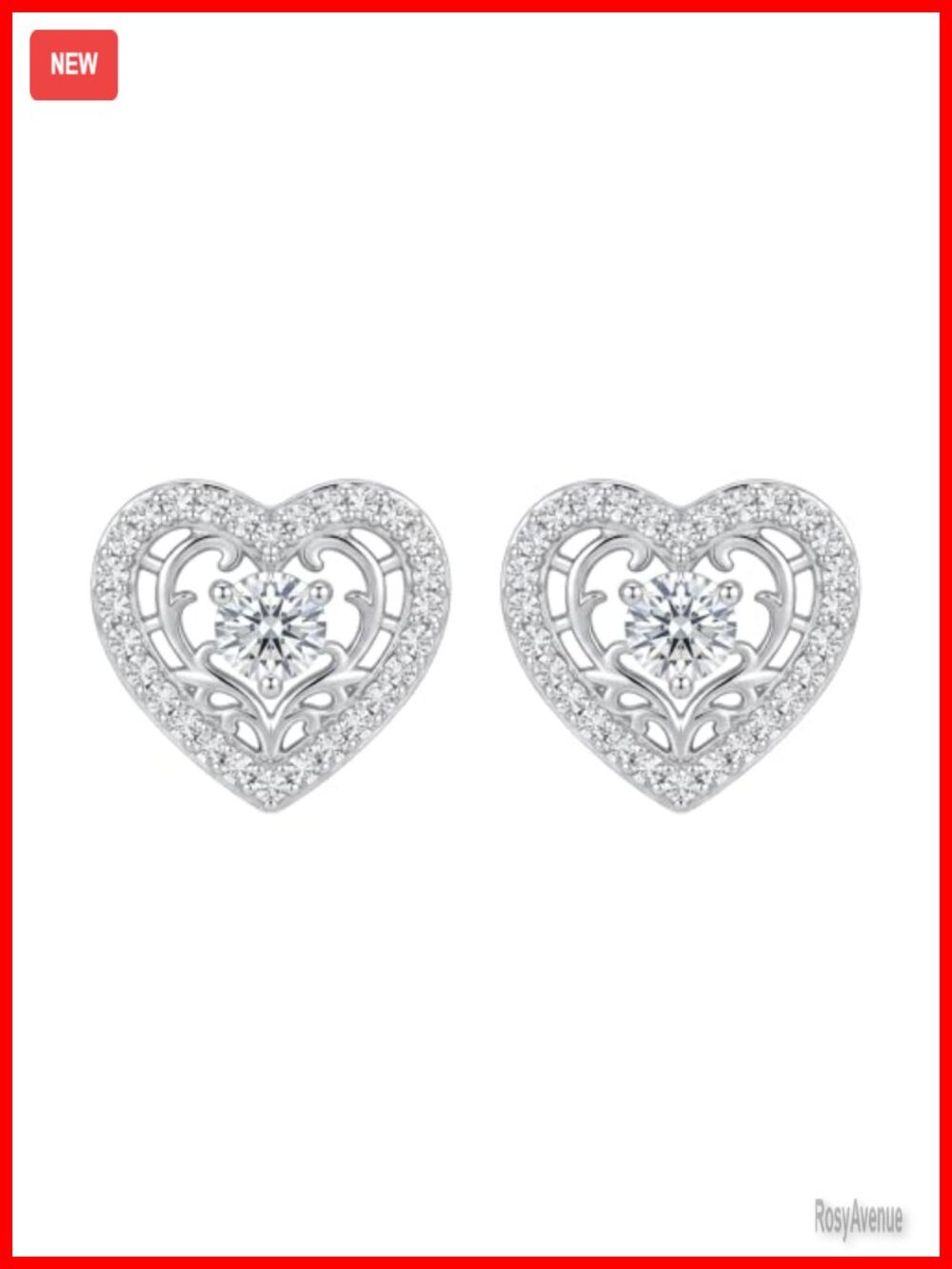 925 Sterling Silver Lab Grown Diamond Heart Star Stud Earrings Women Jewelry